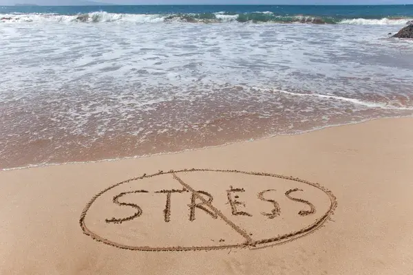 Depositphotos 43435943 stock photo no stress written in sand